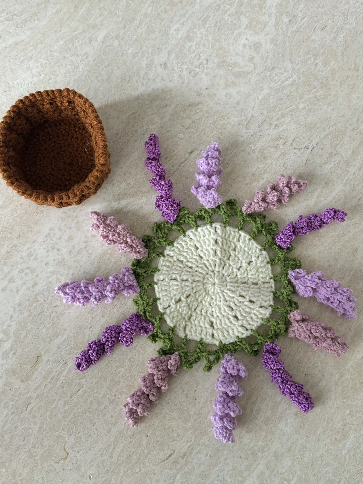 Handmade crochet flower pot coasters