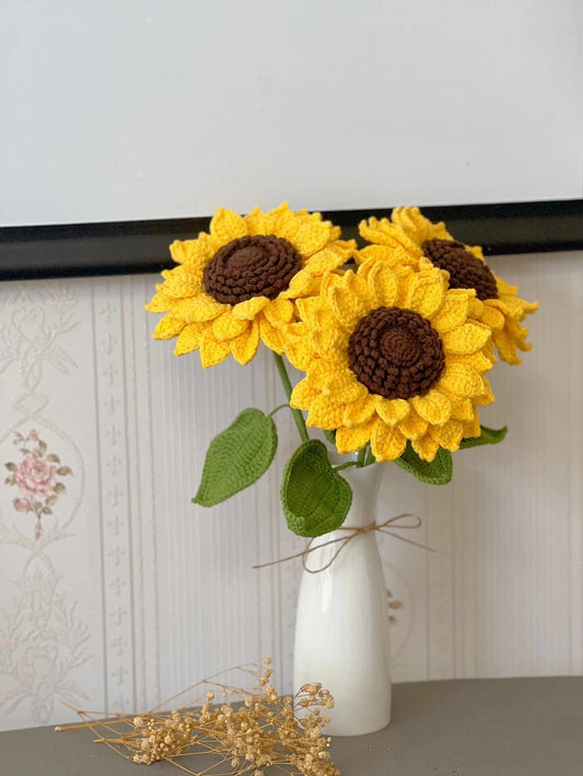 Crochet Sunflower Home Decor | Forever Potted Flower Bouquet, Table Accent