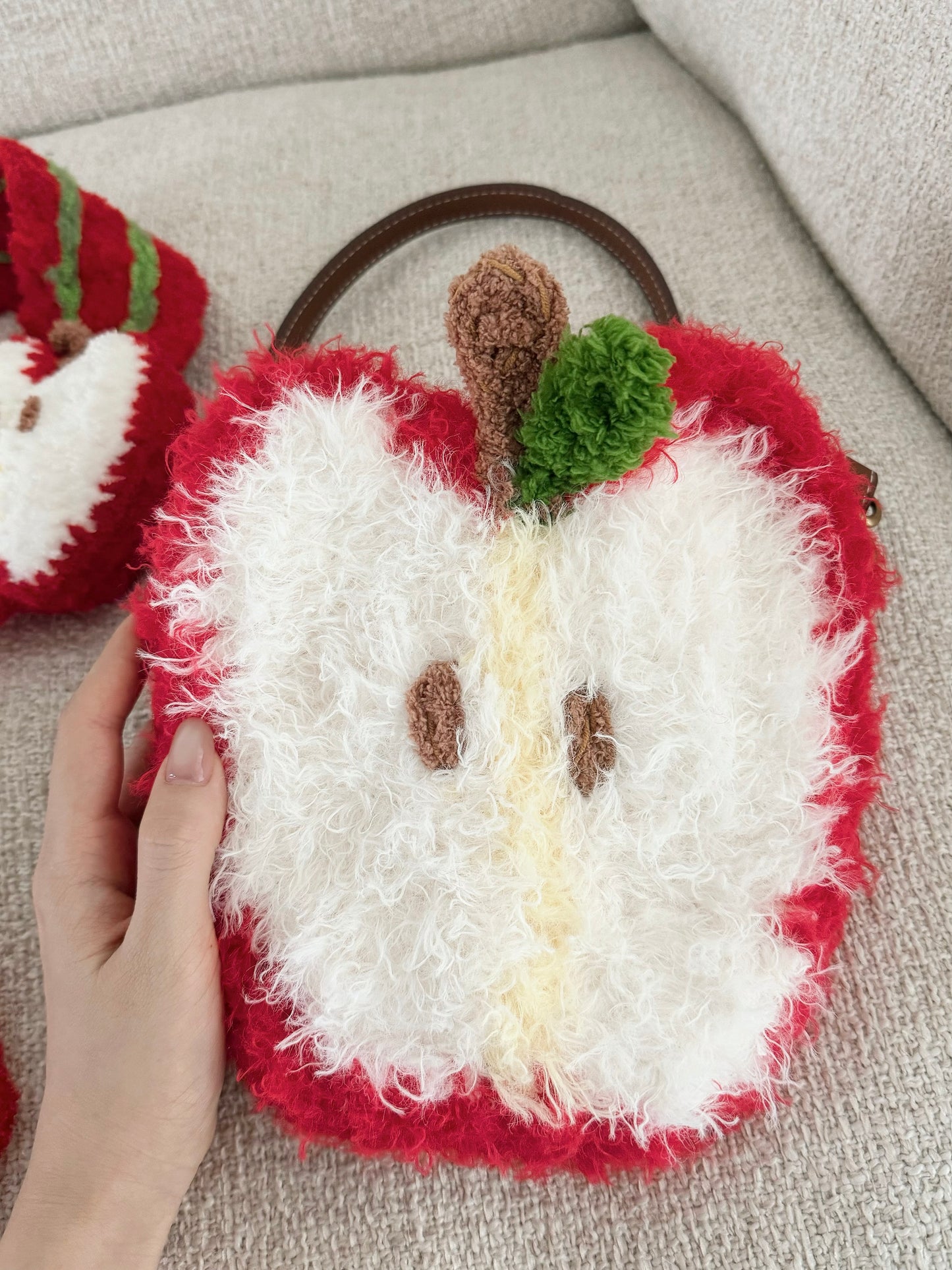 Crochet apple earmuffs and bags