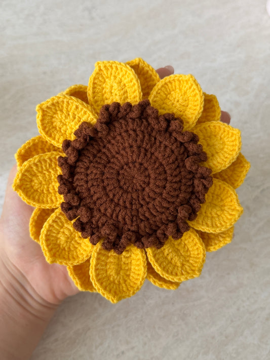 Handmade crochet sunflower coasters set