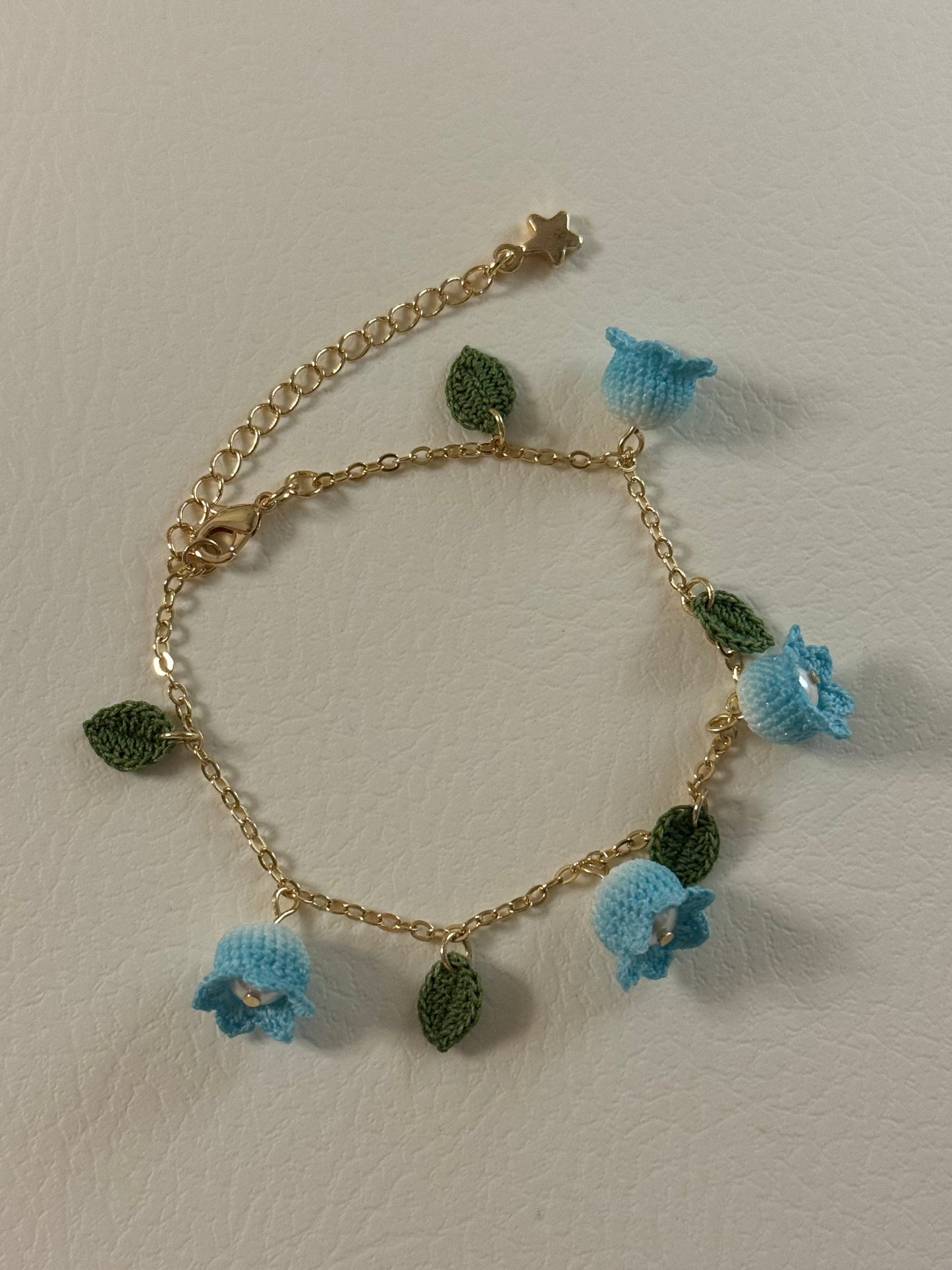 Crochet handmade Lily of the valley earrings and bracelet