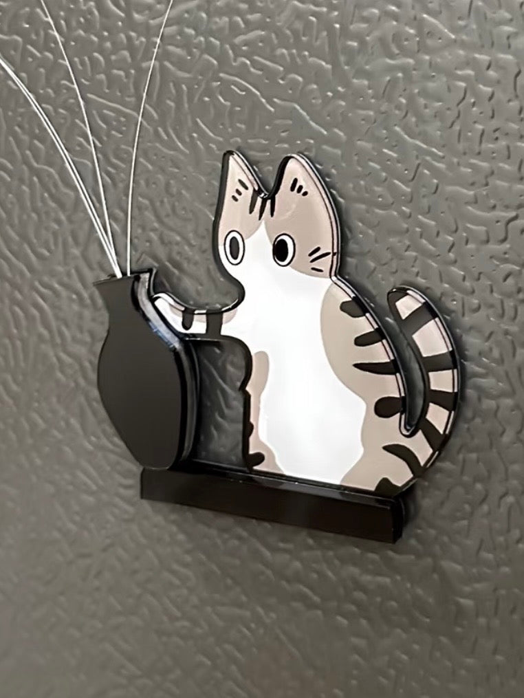 Cat & vase magnetic whisker holder | Creative fridge magnet decor