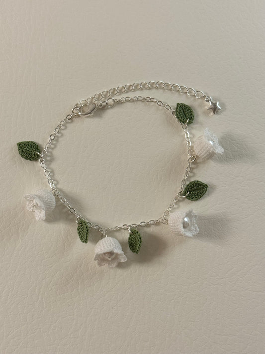 Crochet handmade Lily of the valley earrings and bracelet