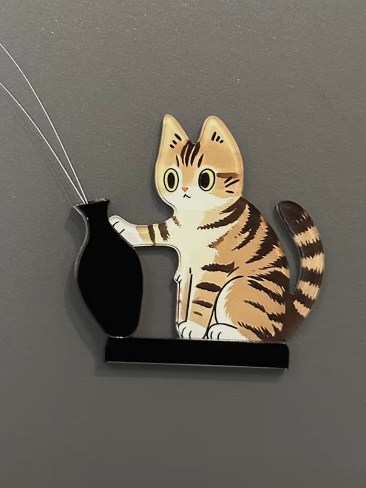 Cat & vase magnetic whisker holder | Creative fridge magnet decor