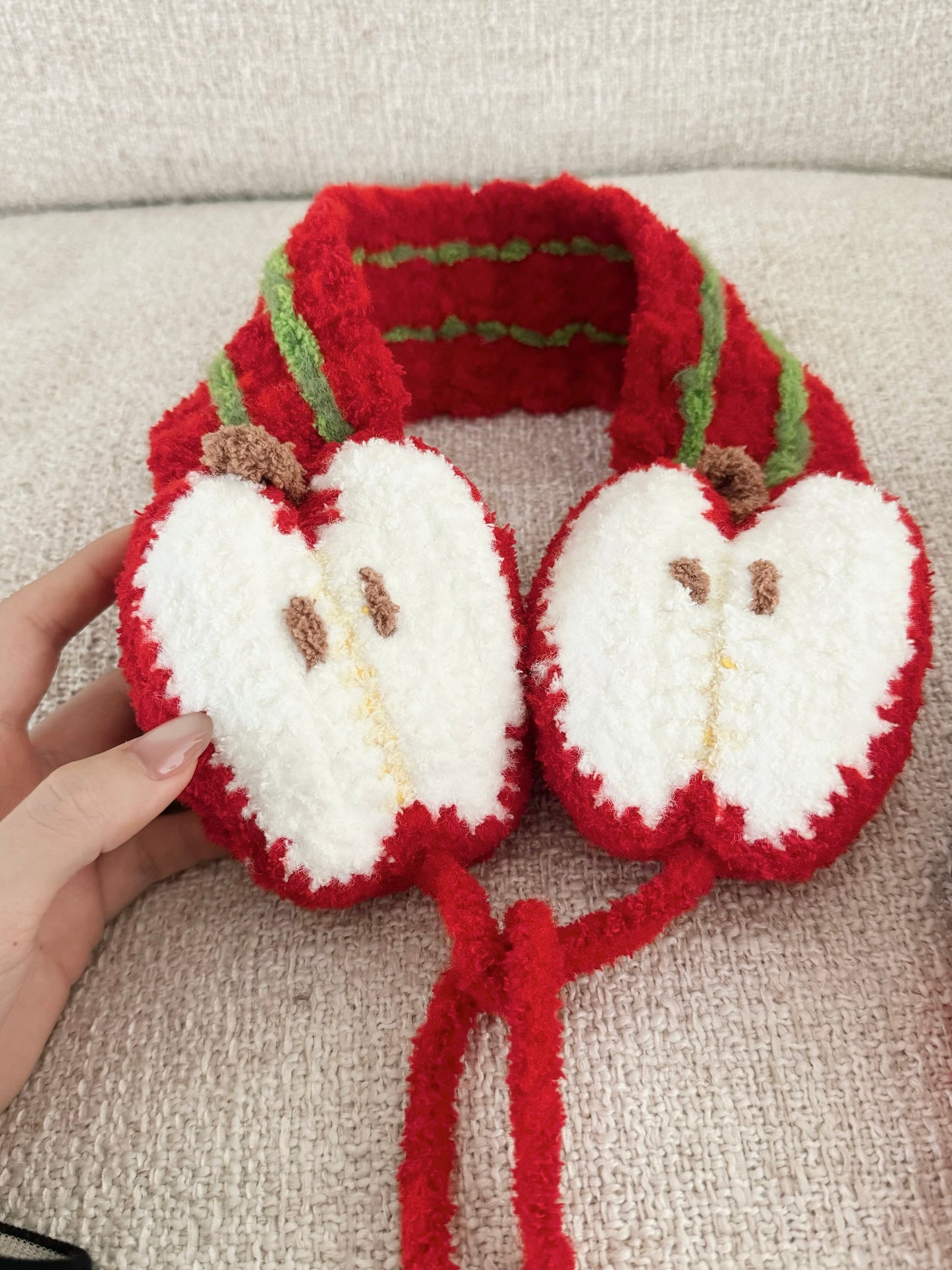 Crochet apple earmuffs and bags
