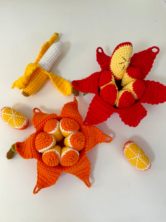Crochet fruit toys peelable orange/apple/banana/durian toy