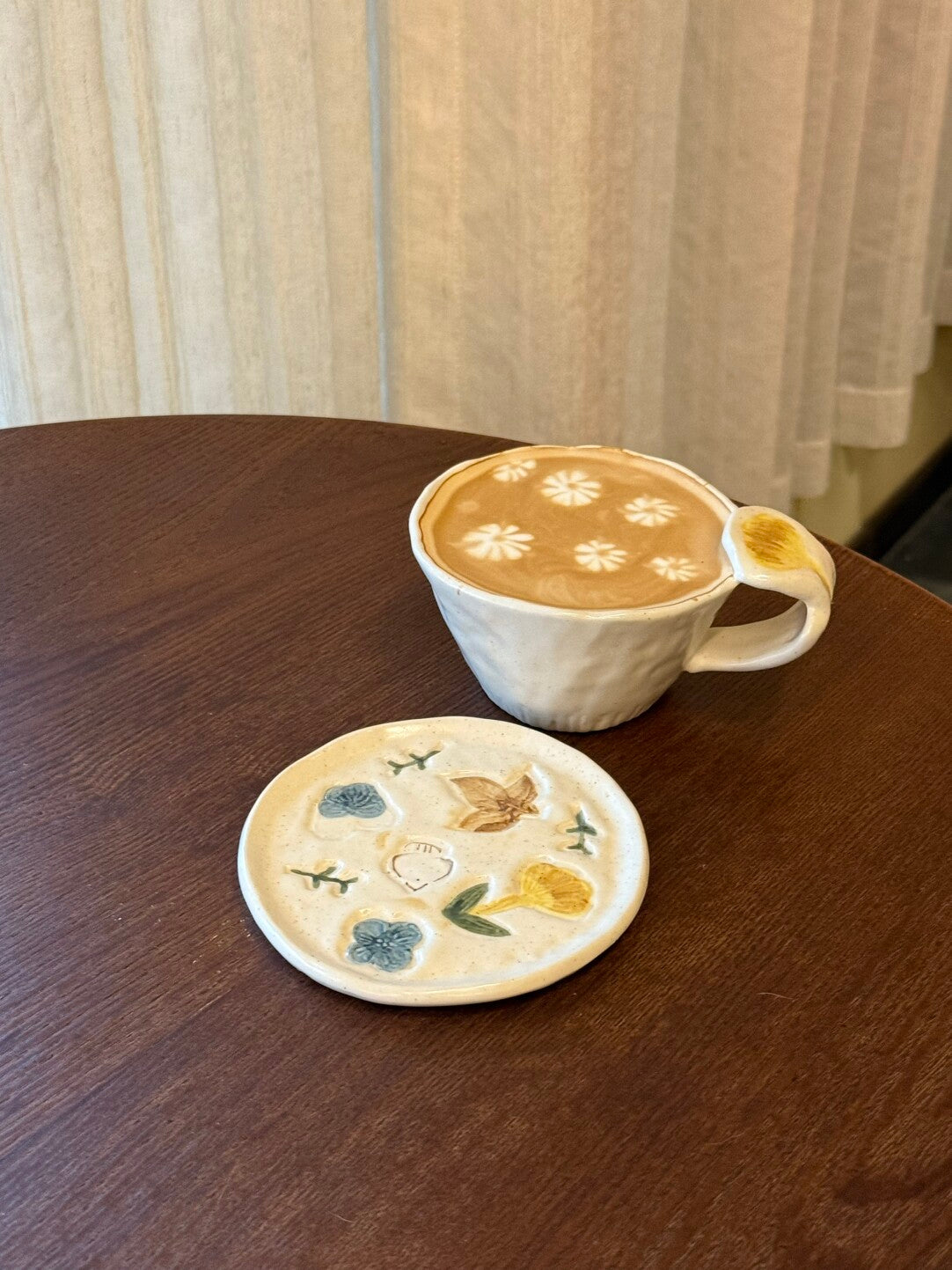 Handmade Floral Ceramic Mug with Saucer Set