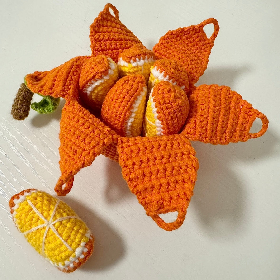 Crochet fruit toys peelable orange/apple/banana/durian toy