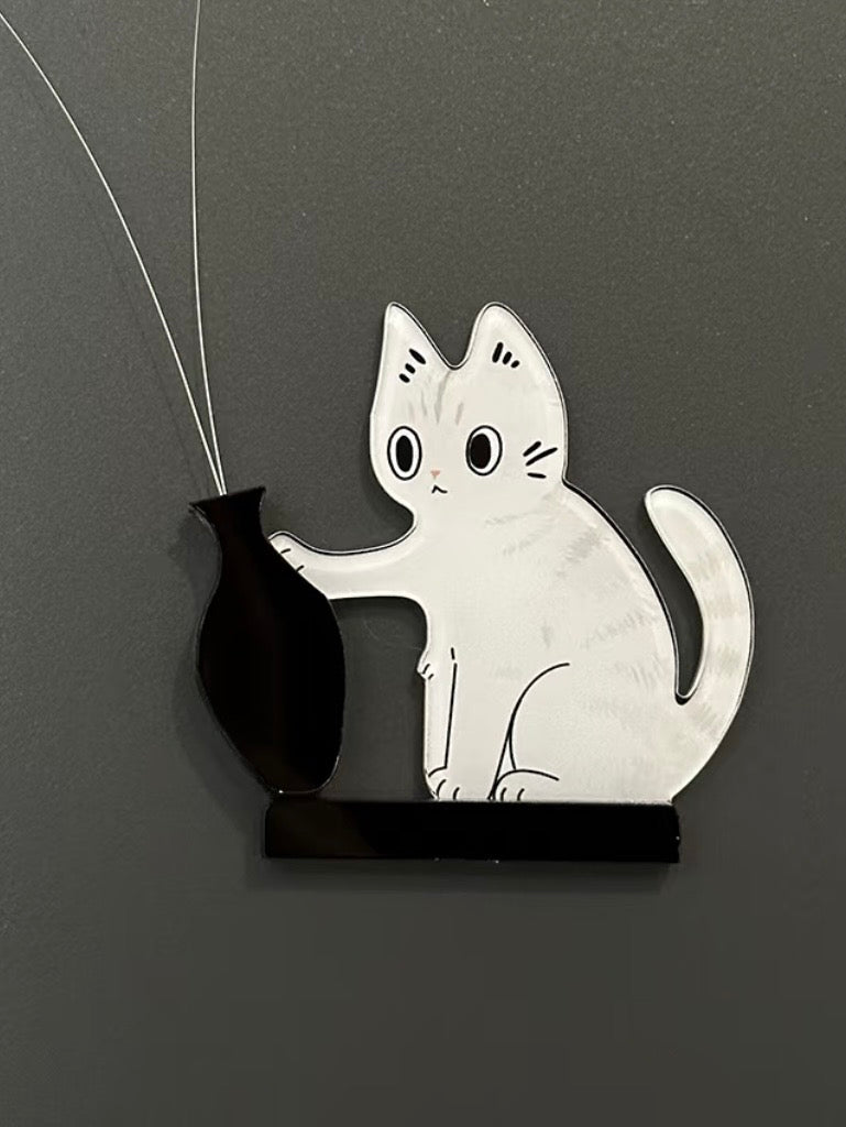 Cat & vase magnetic whisker holder | Creative fridge magnet decor