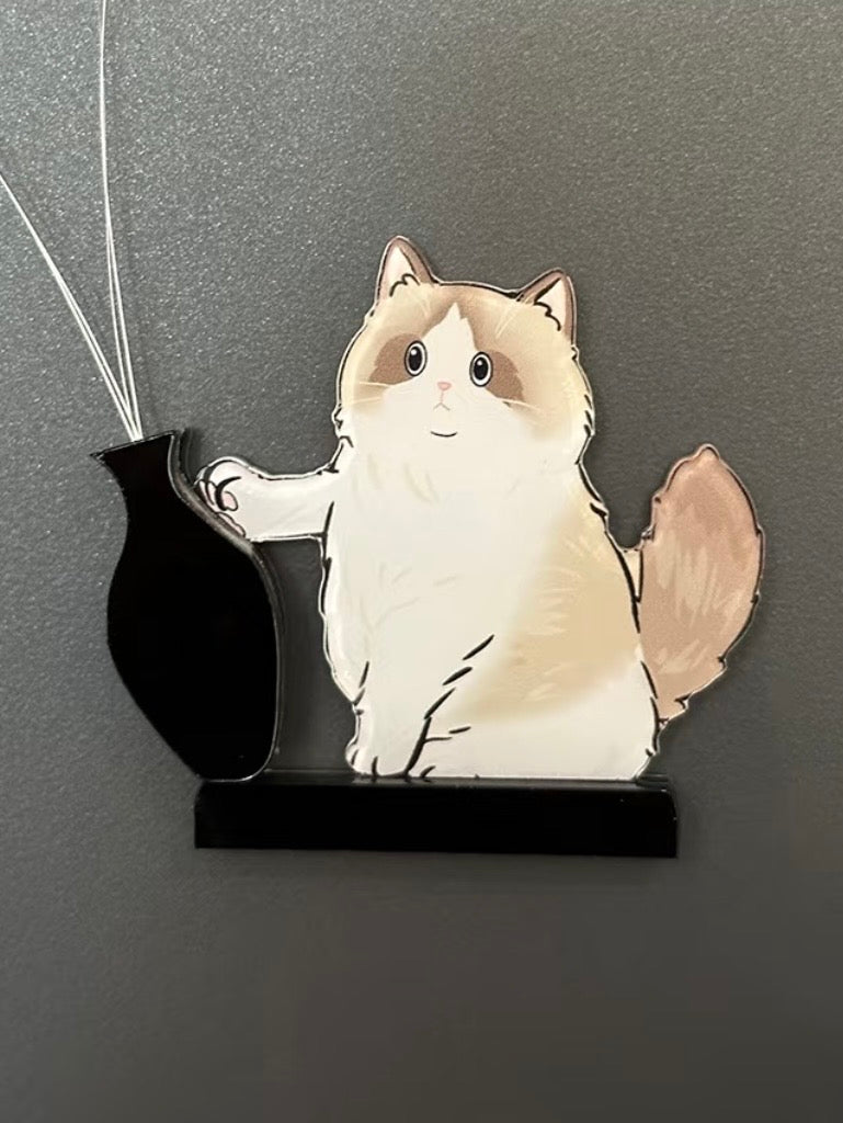 Cat & vase magnetic whisker holder | Creative fridge magnet decor