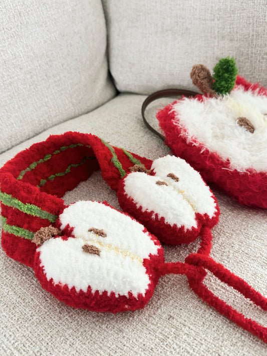 Crochet apple earmuffs and bags