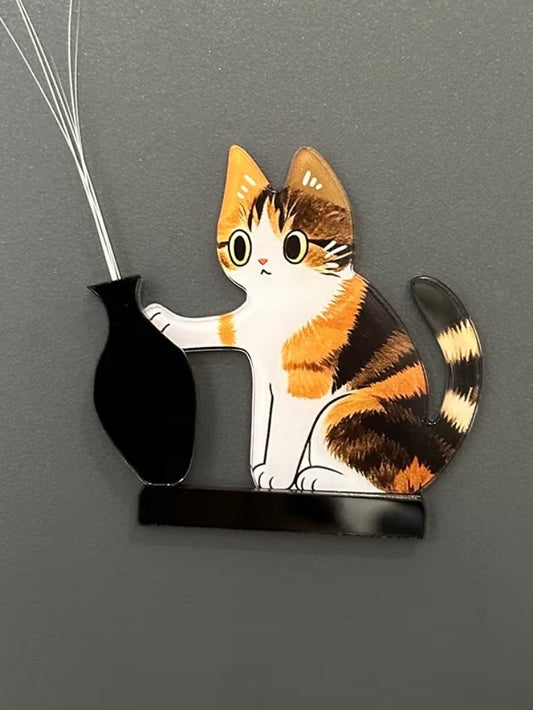Cat & vase magnetic whisker holder | Creative fridge magnet decor