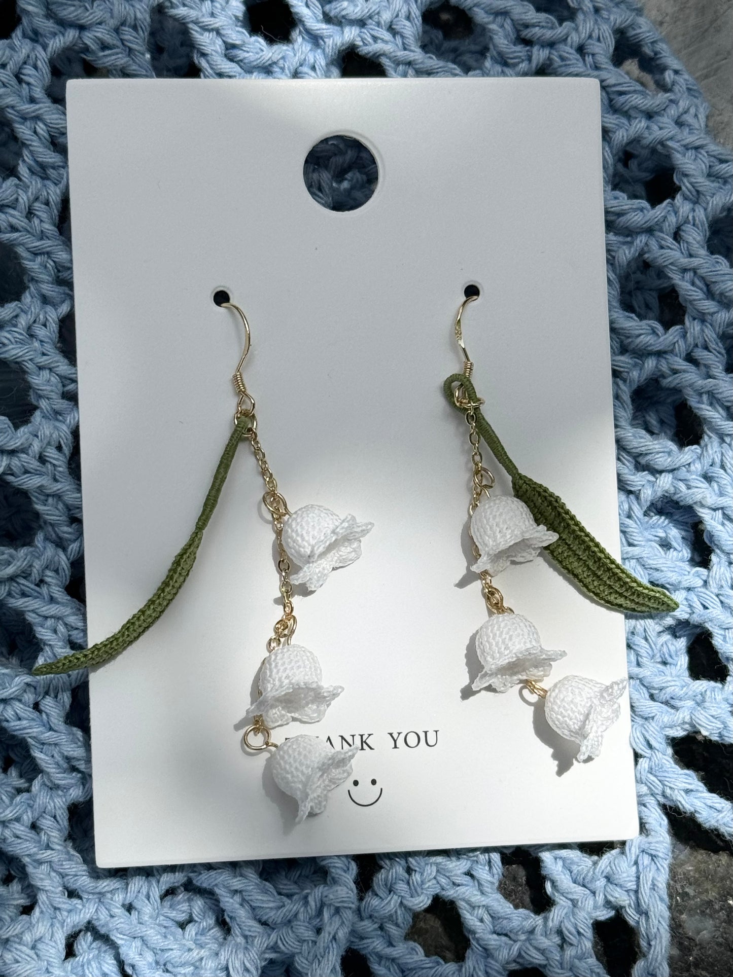 Crochet handmade Lily of the valley earrings and bracelet