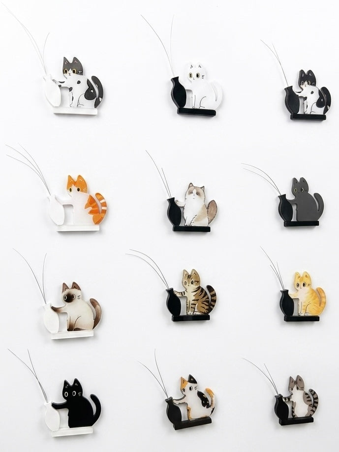 Cat & vase magnetic whisker holder | Creative fridge magnet decor