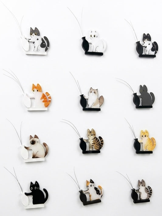 Cat & vase magnetic whisker holder | Creative fridge magnet decor