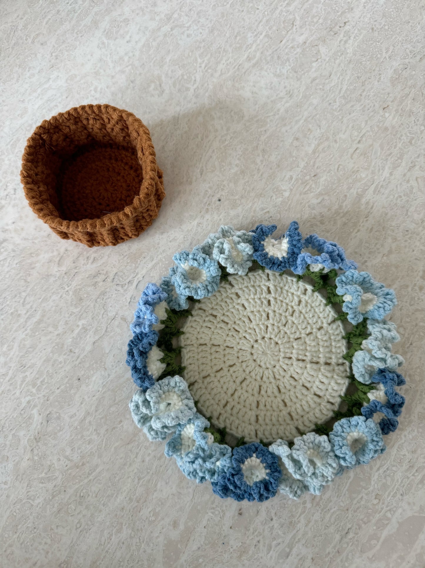 Handmade crochet flower pot coasters