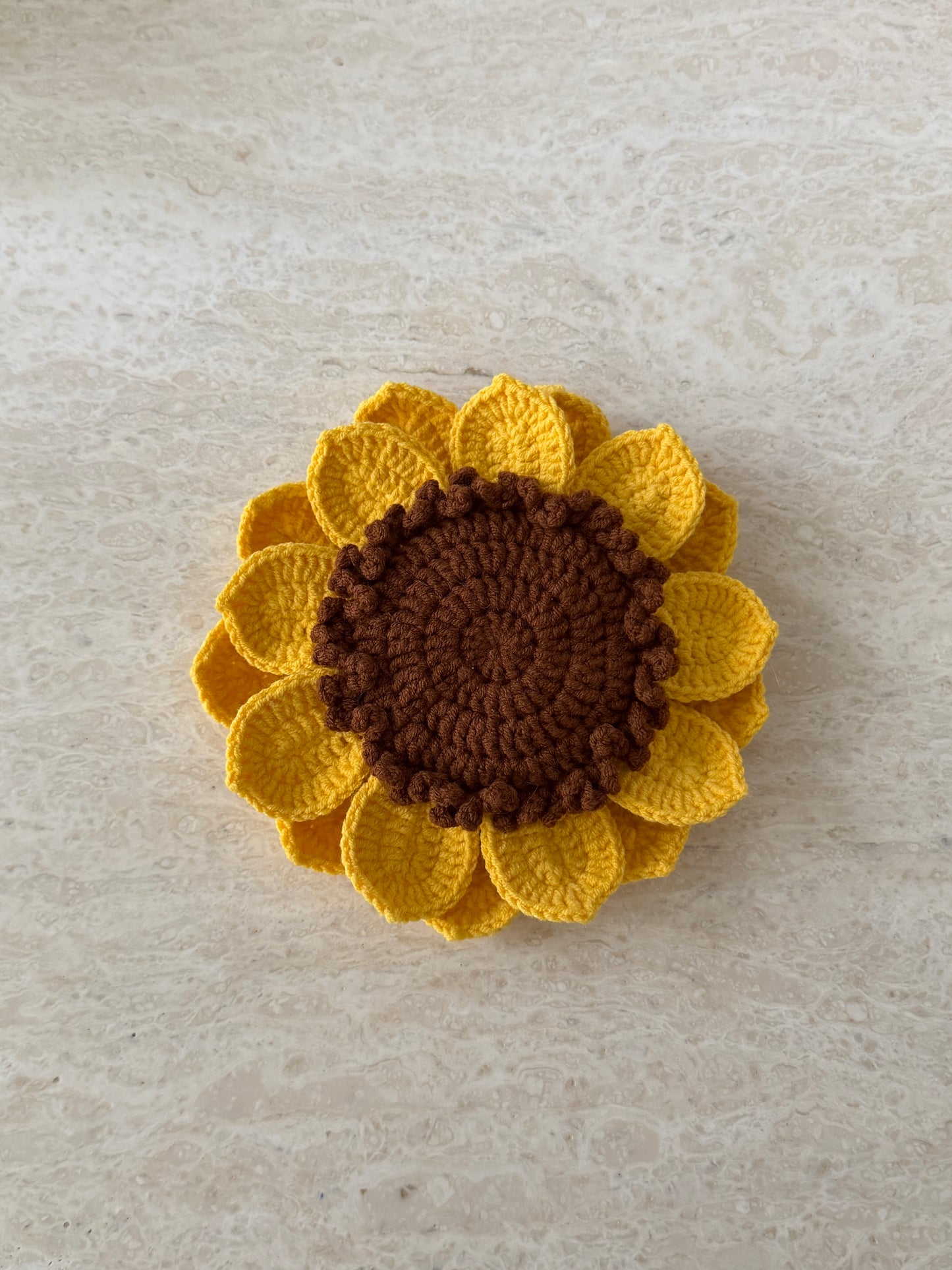 Handmade crochet sunflower coasters set