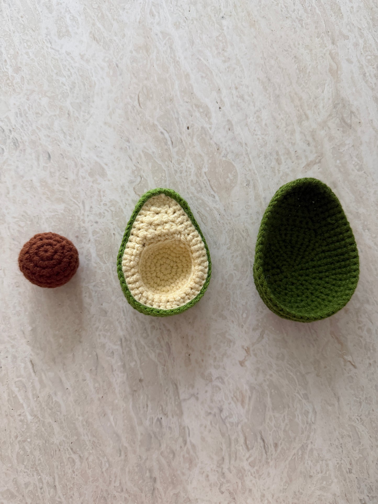 Interactive crochet fruit toy avocado