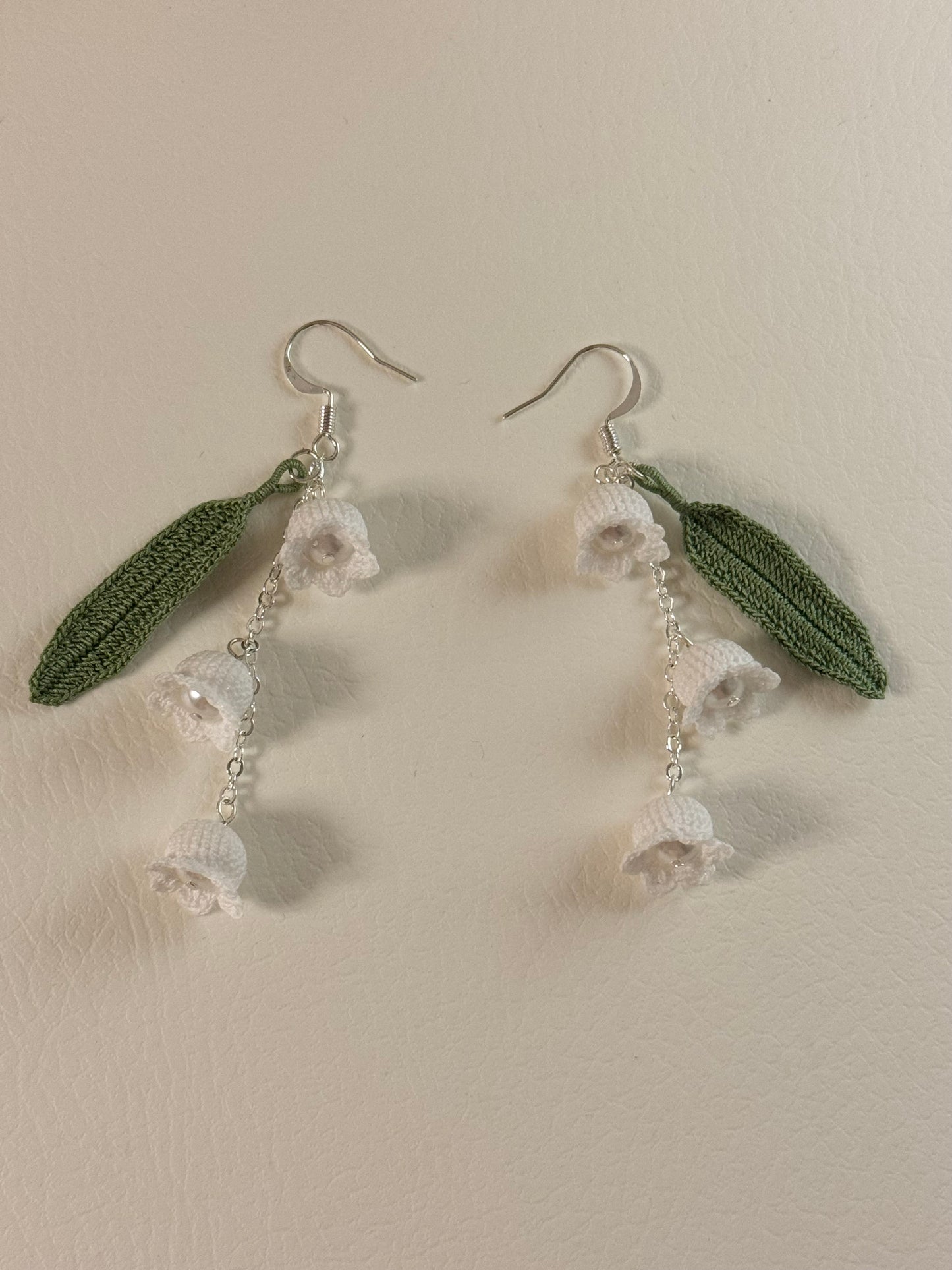 Crochet handmade Lily of the valley earrings and bracelet