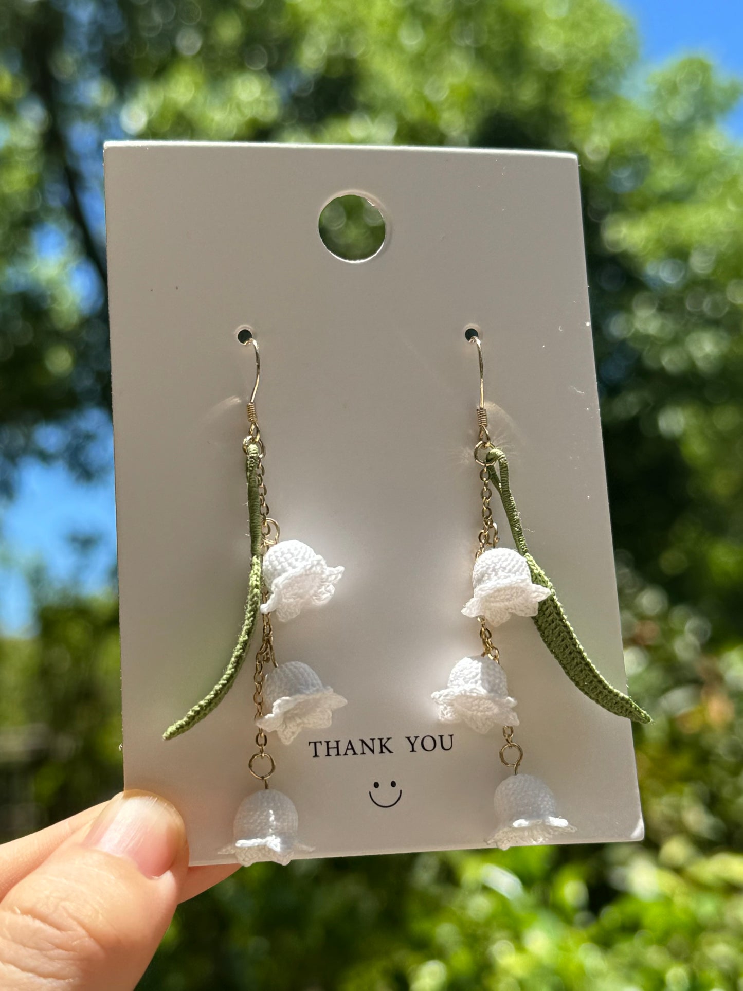 Crochet handmade Lily of the valley earrings and bracelet