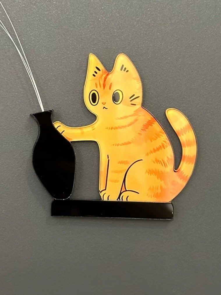 Cat & vase magnetic whisker holder | Creative fridge magnet decor