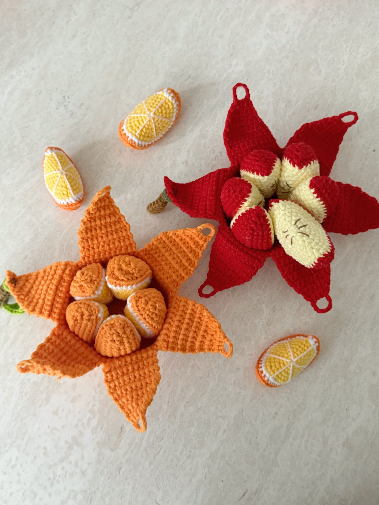 Crochet fruit toys peelable orange/apple/banana/durian toy