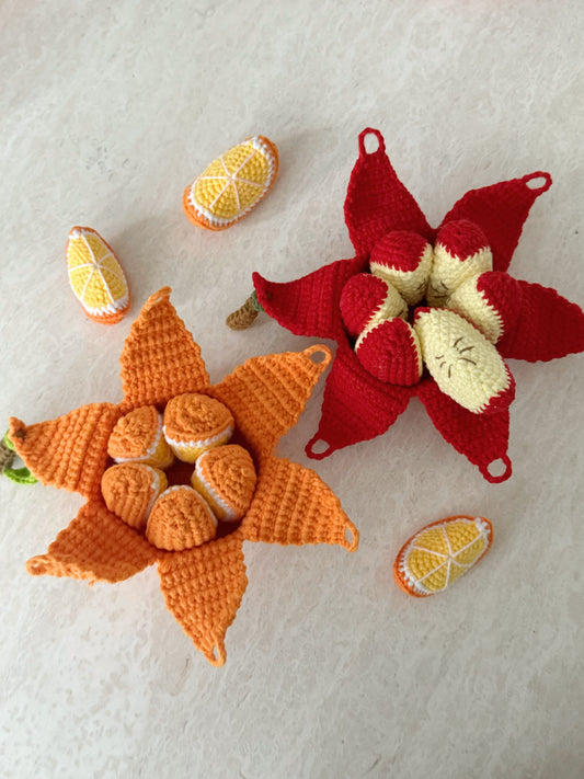 Crochet fruit toys peelable orange/apple/banana/durian toy