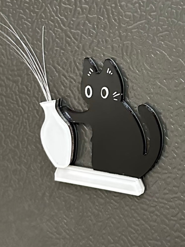 Cat & vase magnetic whisker holder | Creative fridge magnet decor