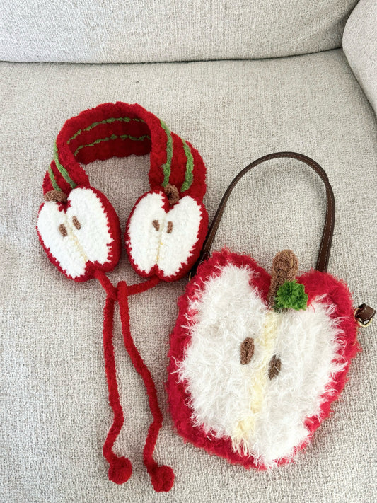 Crochet apple earmuffs and bags