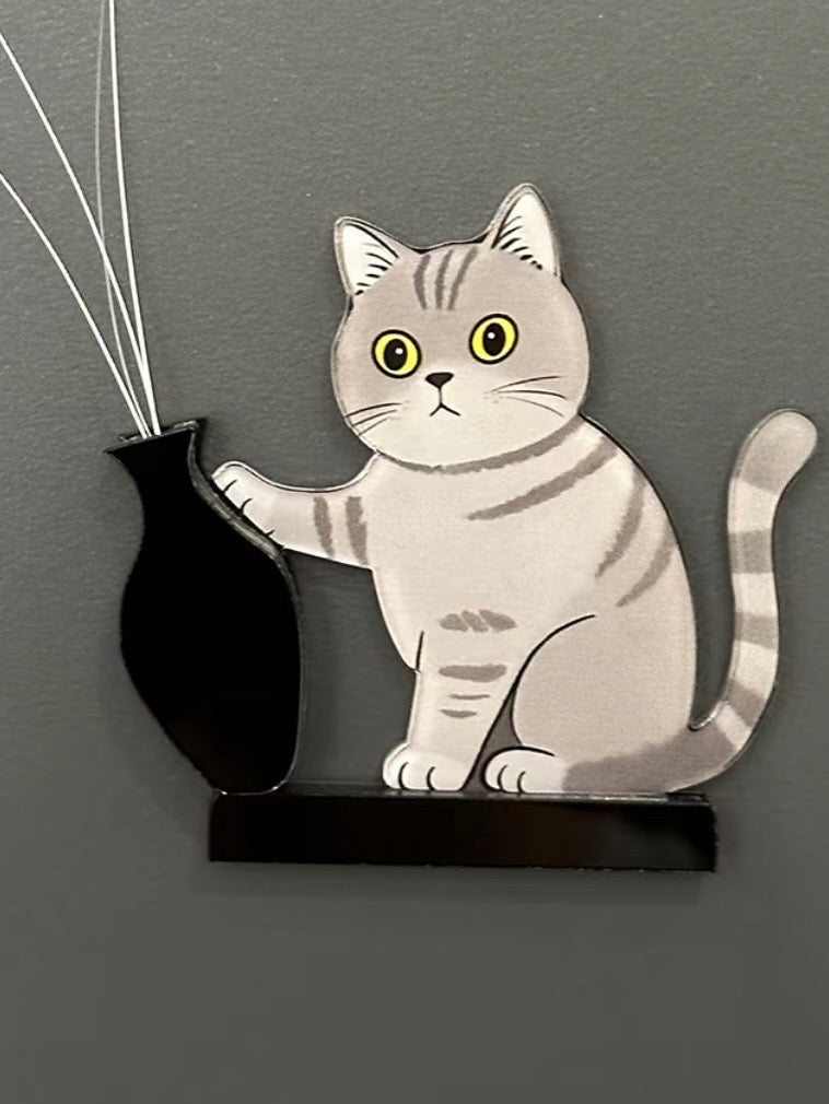 Cat & vase magnetic whisker holder | Creative fridge magnet decor