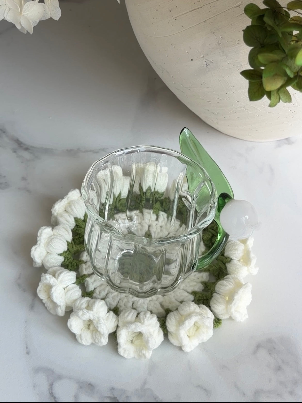 Handmade crochet flower pot coasters