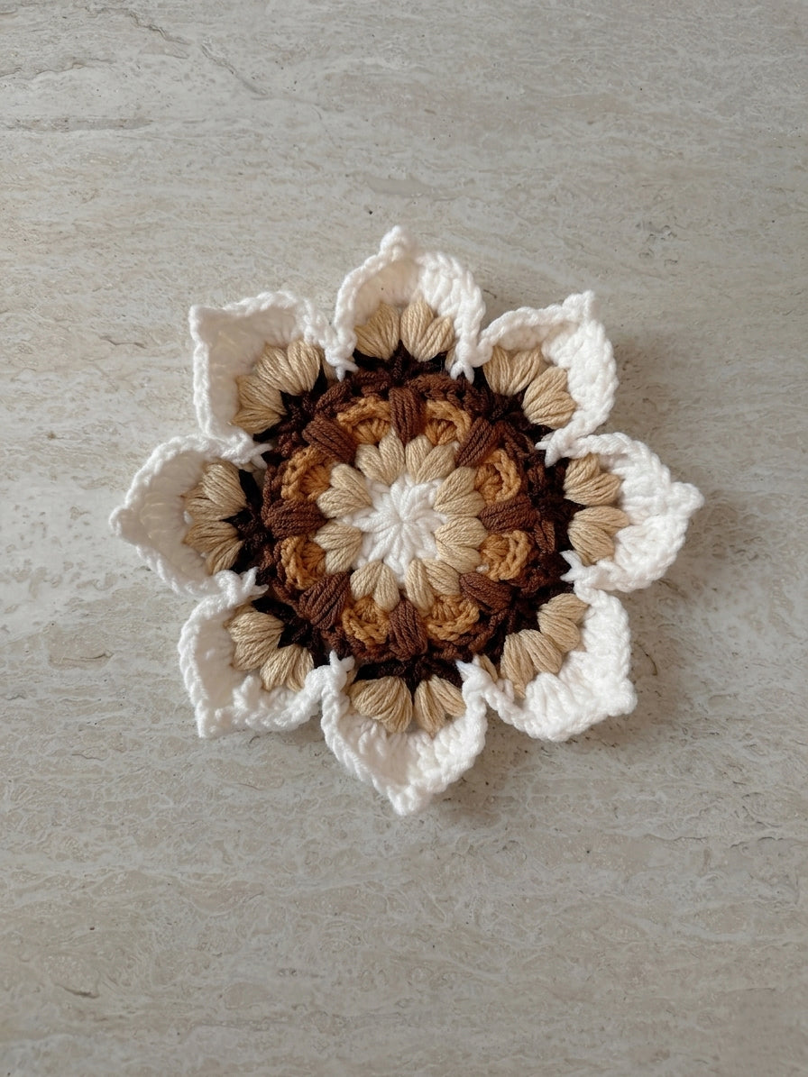 Crochet coaster set, handmade floral cotton drink coasters