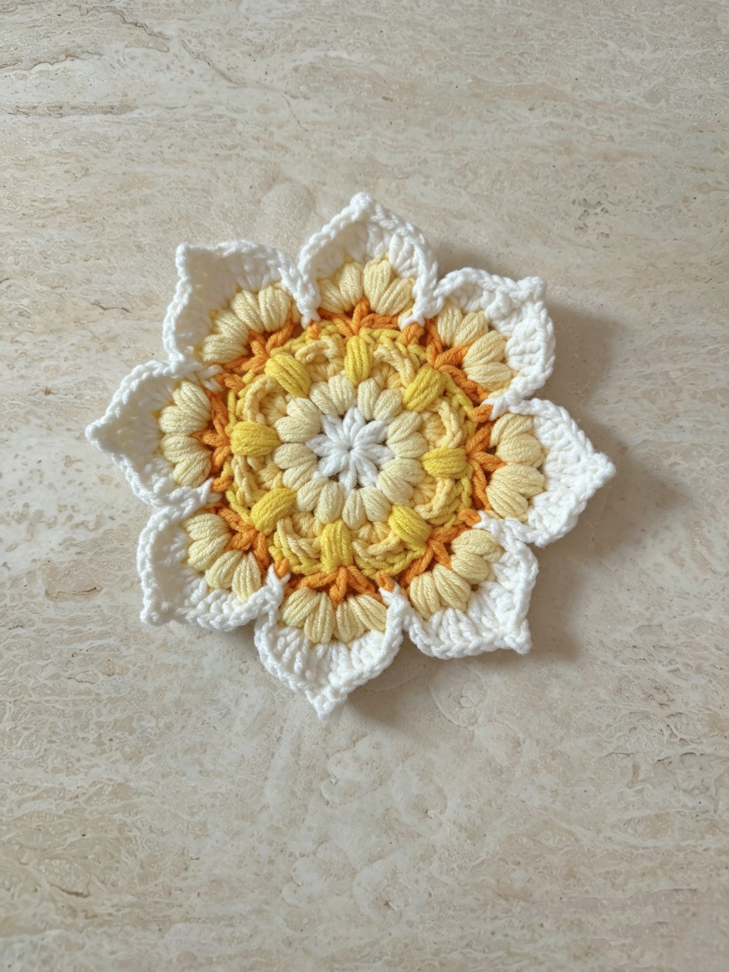 Crochet coaster set, handmade floral cotton drink coasters