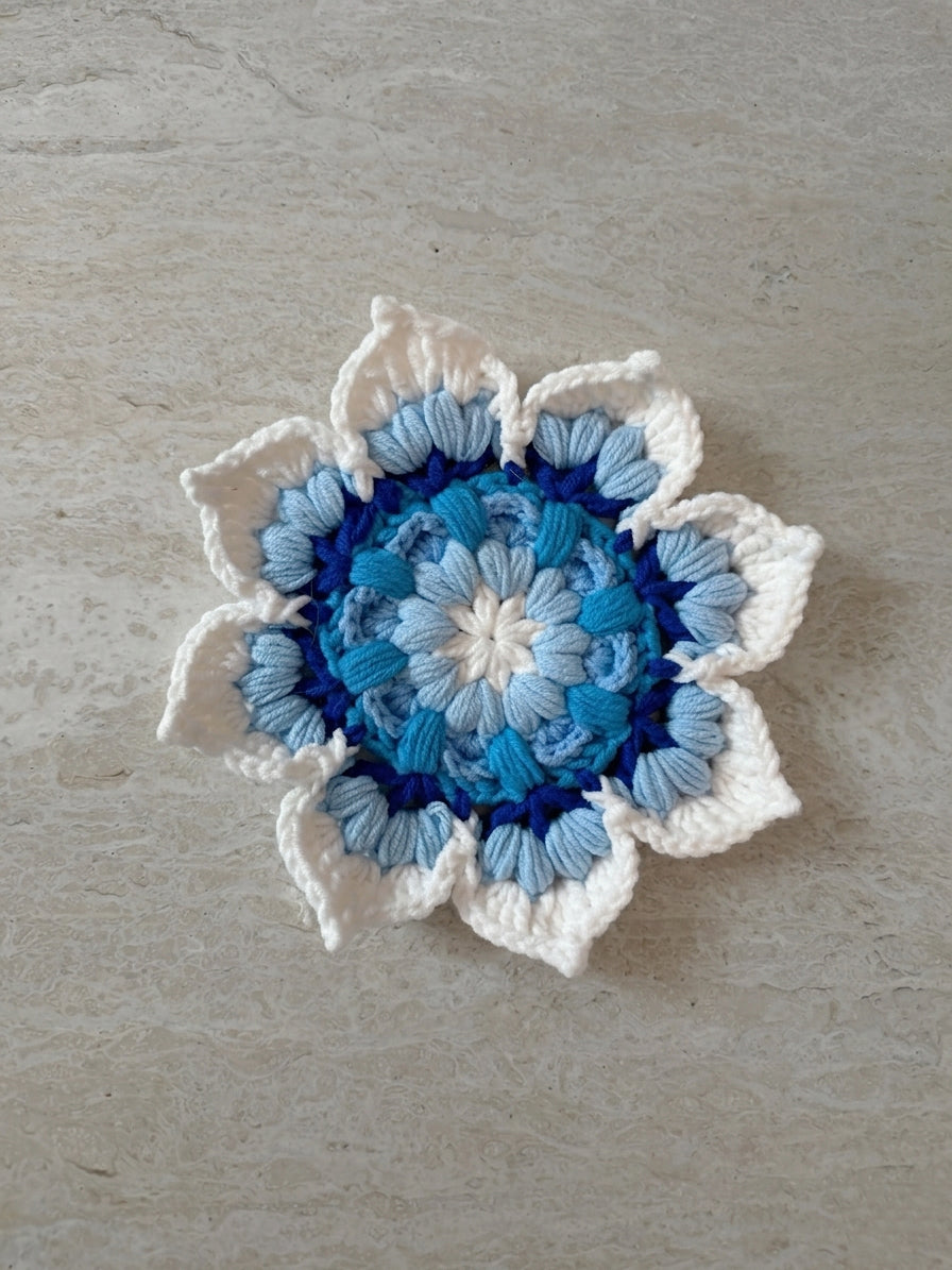 Crochet coaster set, handmade floral cotton drink coasters