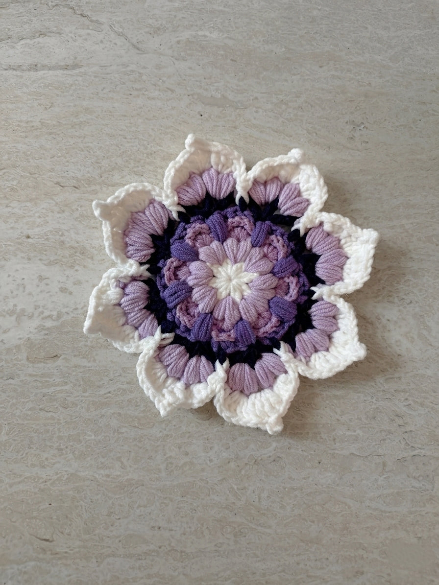 Crochet coaster set, handmade floral cotton drink coasters