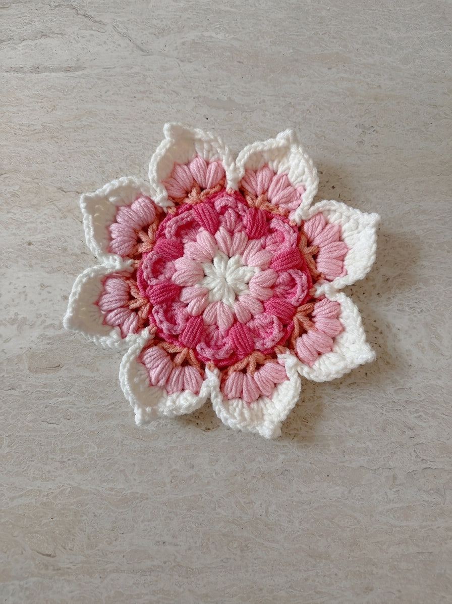 Crochet coaster set, handmade floral cotton drink coasters