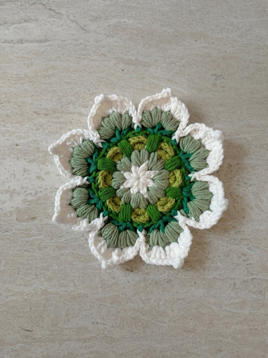 Crochet coaster set, handmade floral cotton drink coasters