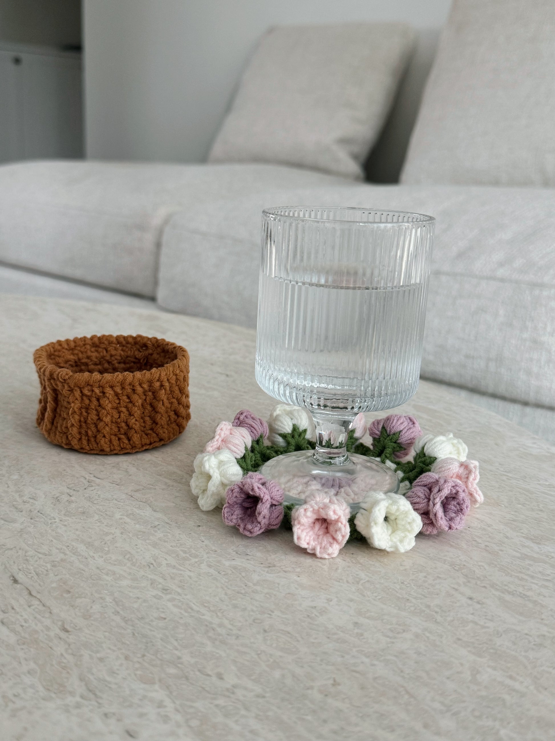 handmade crochet flower coasters
