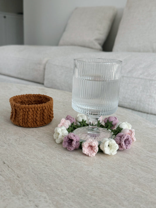 handmade crochet flower coasters